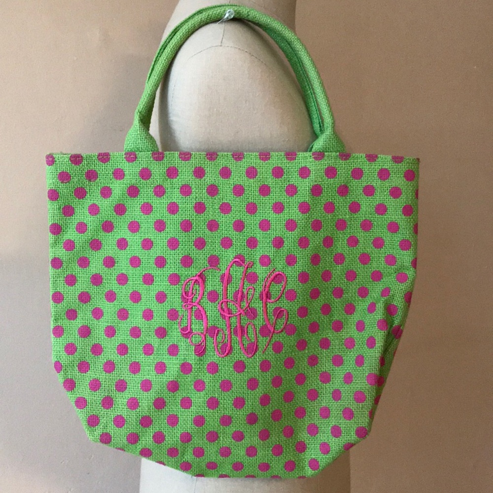 Monogrammed Polka Dot Burlap Purse